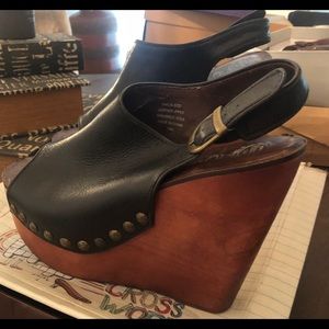 Black & brown calf wedge leather sandal